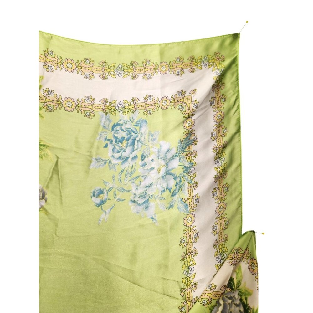 Green Floral Satin Scarf Lightweight Shawl Wrap Elegant Summer Accessory - Picture 6 of 12